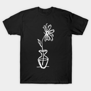 Flower in Vase Doodle White T-Shirt